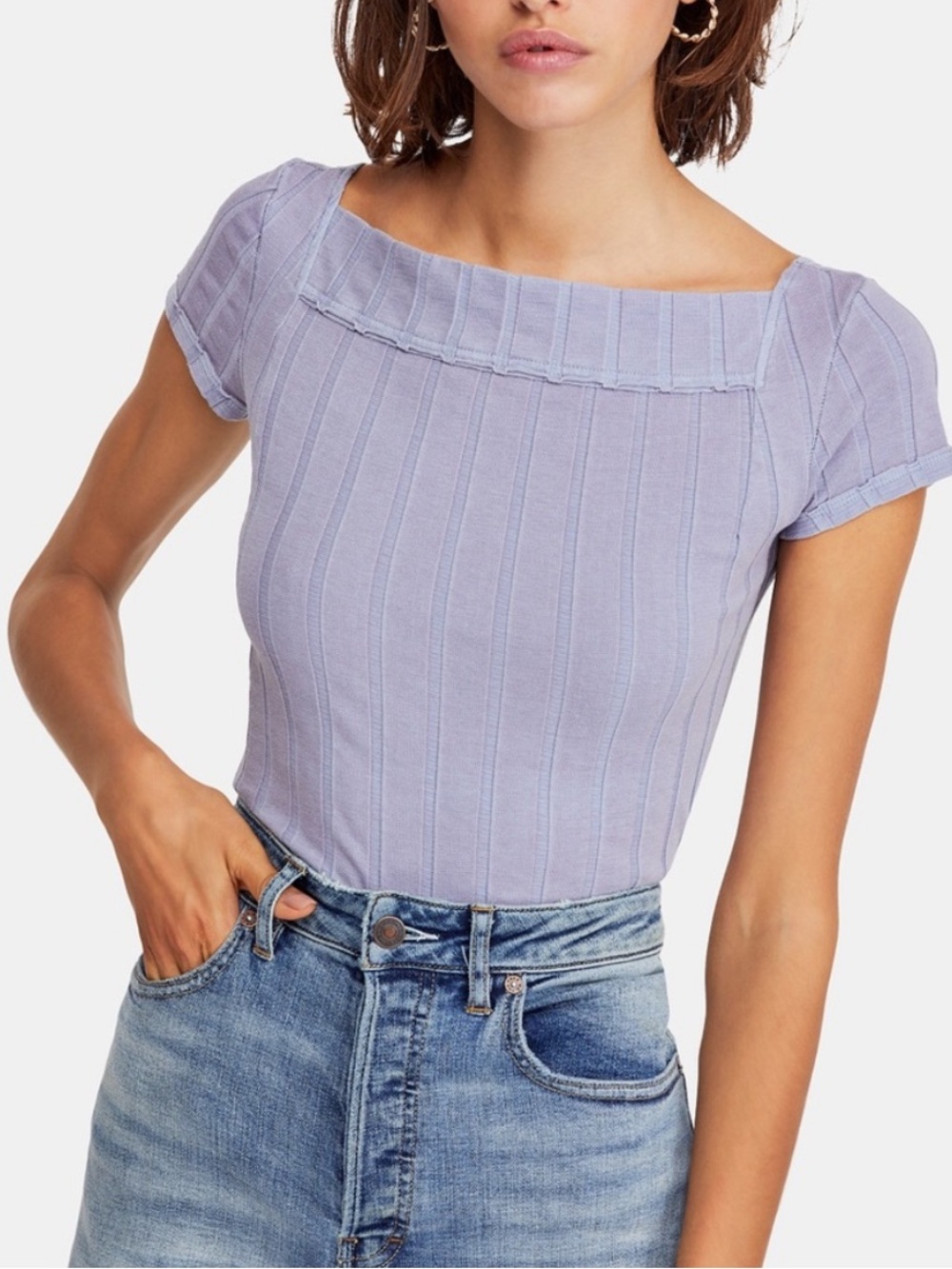 Free People | Gray ‘Ahoy’ Ribbed Knit Tee M